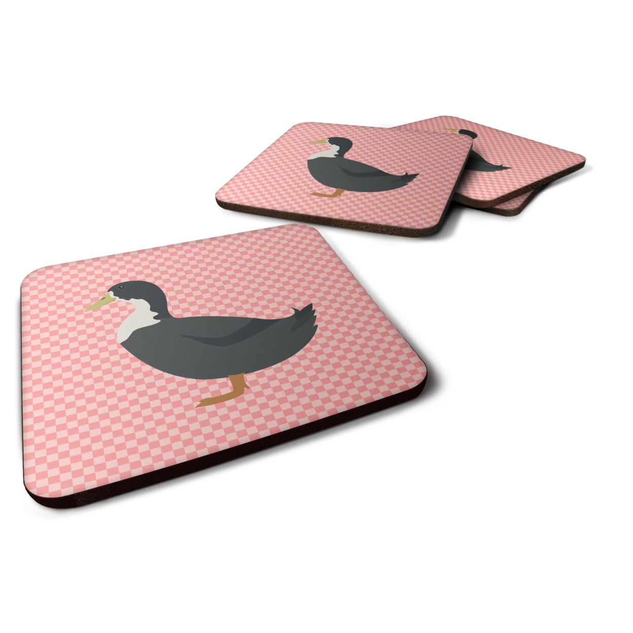 Blue Swedish Duck Pink Check Foam Coaster, Set of 4
