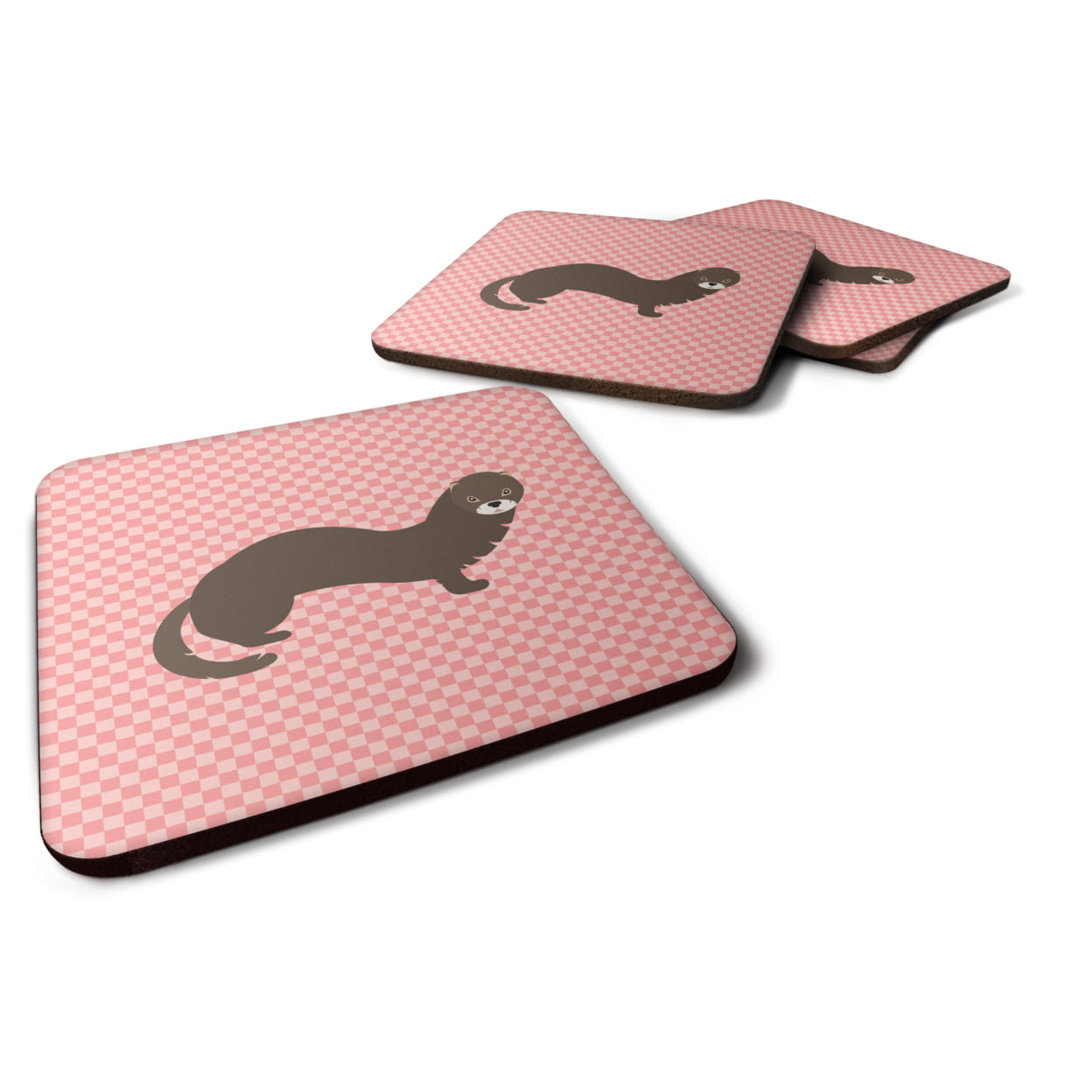 Russian or European Mink Pink Check Foam Coaster - Pink