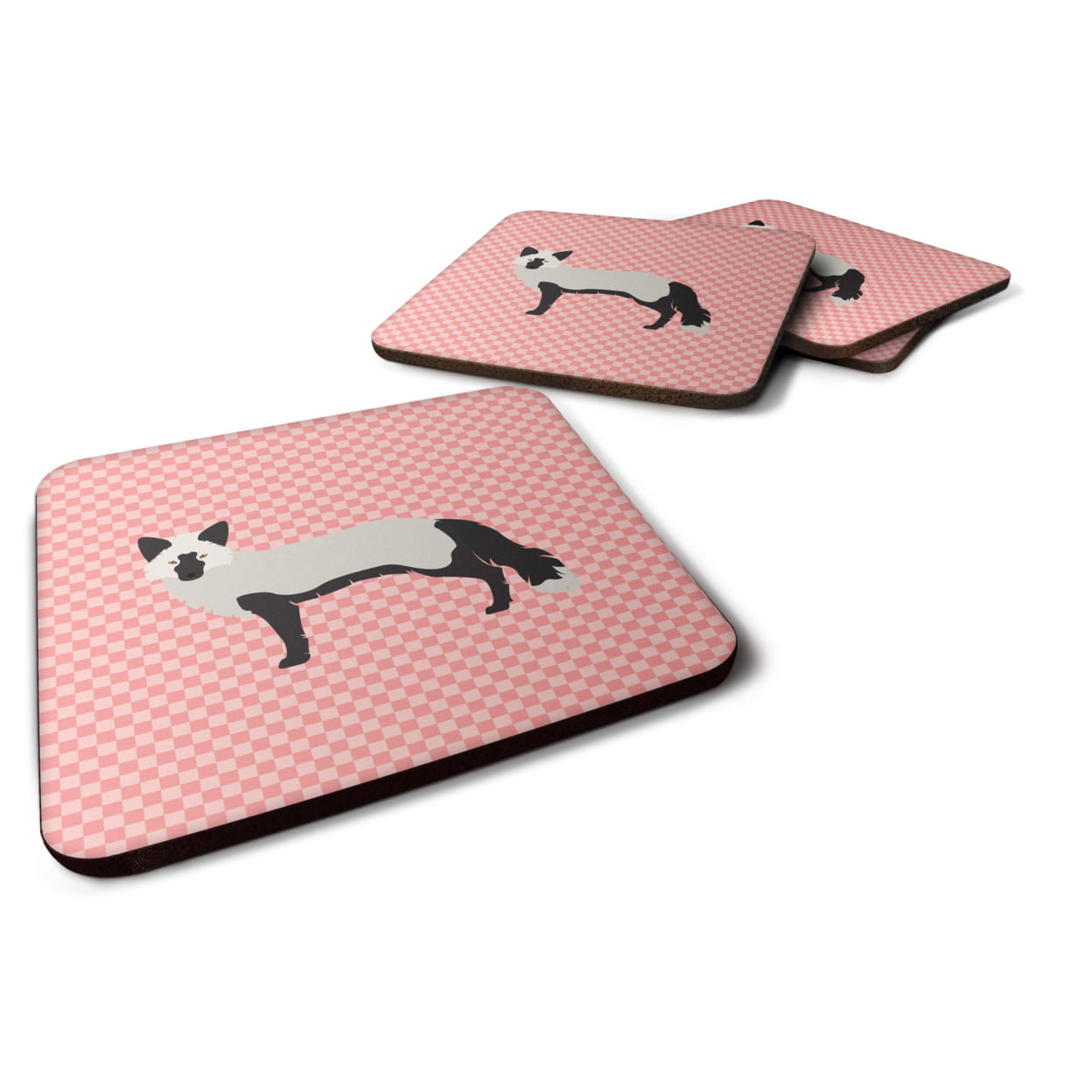 Silver Fox Pink Check Foam Coaster, Set of 4