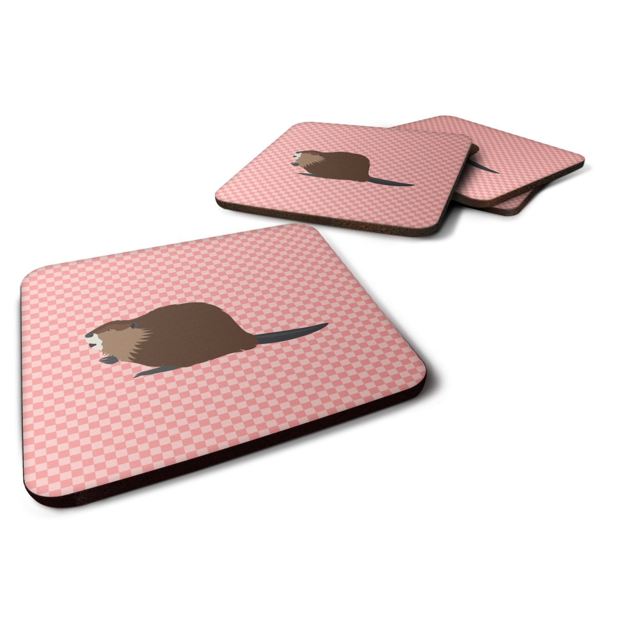 BB7873FC Eurasian Beaver Pink Check Foam Coaster, Set of 4