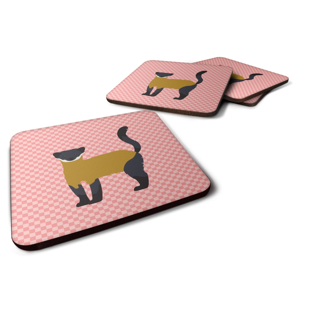 Yellow-Throated Marten Pink Check Foam Coaster - Pink