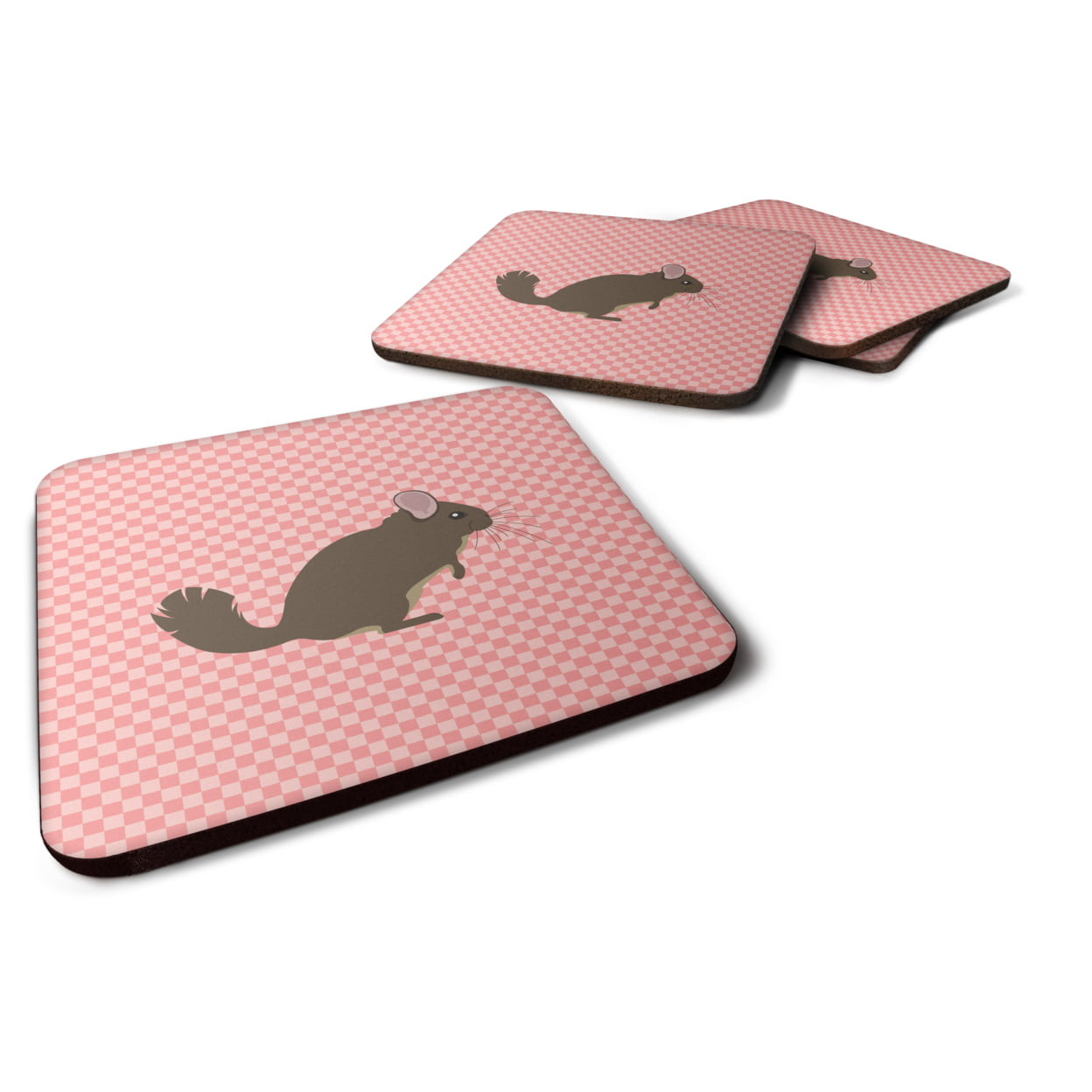 Chinchilla Pink Check Foam Coaster - Pink