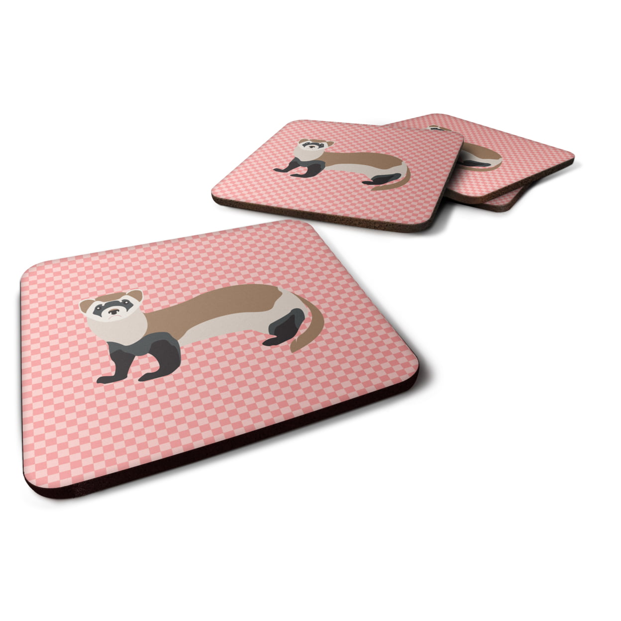 Ferret Pink Check Foam Coaster - Pink