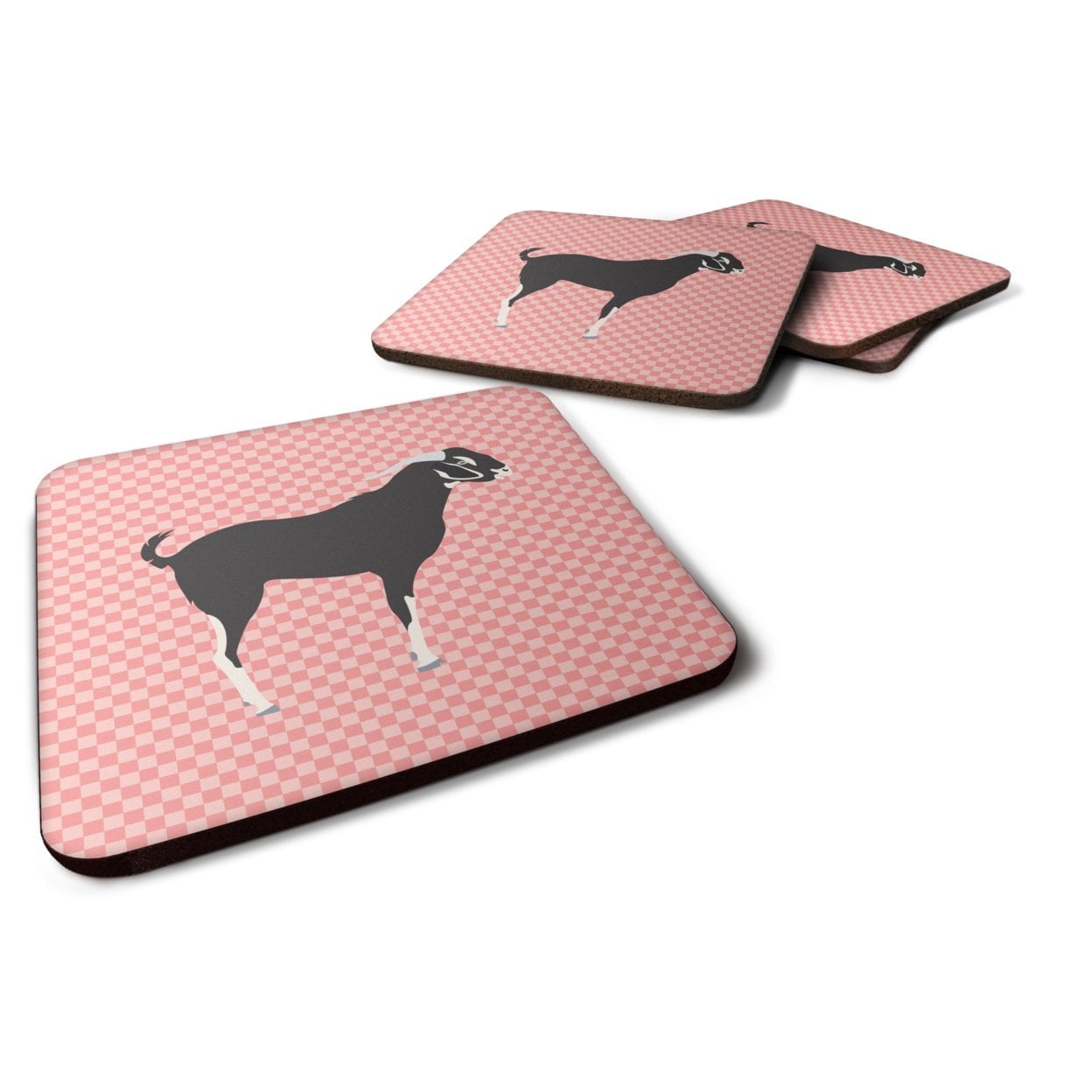 Black Bengal Goat Pink Check Foam Coaster, Set of 4