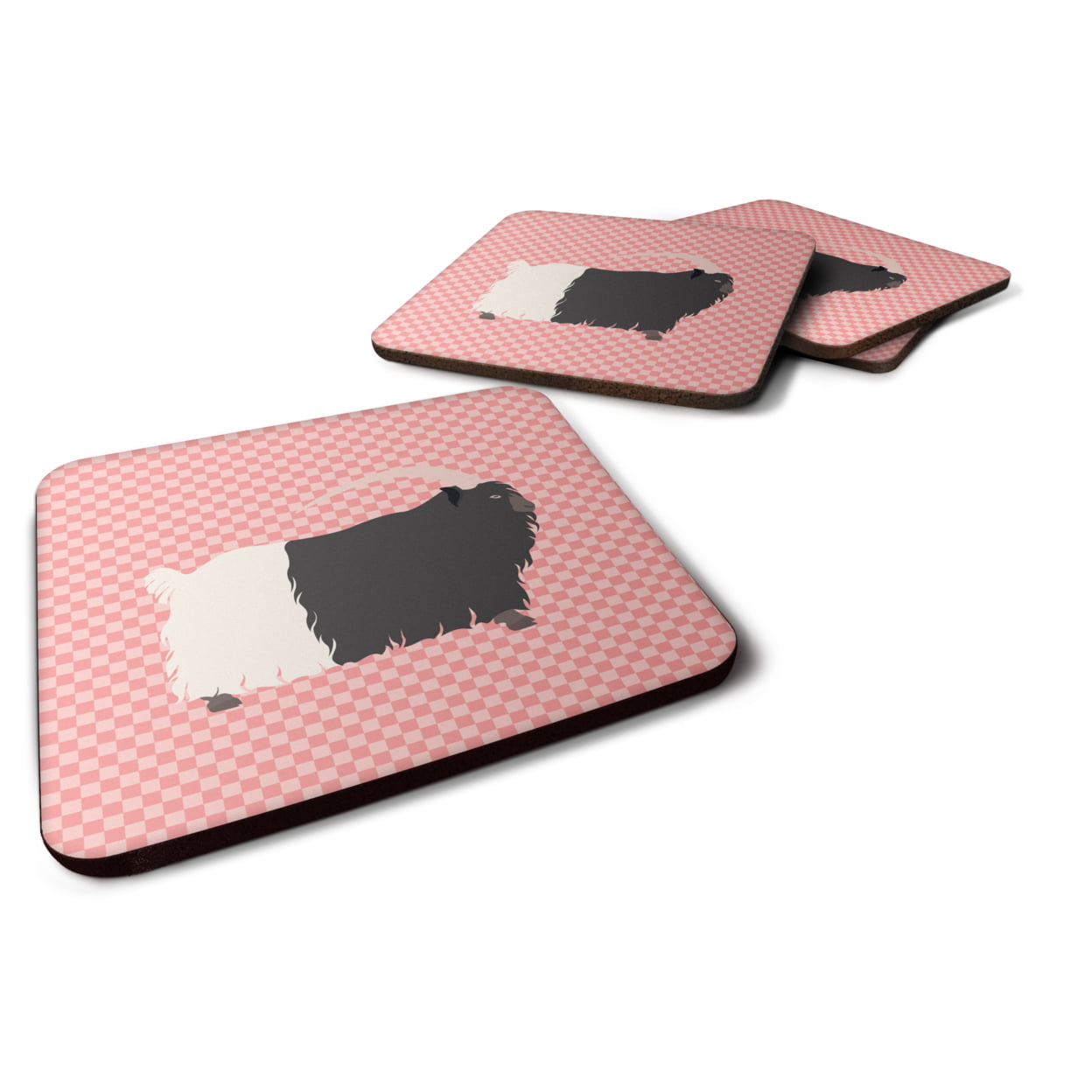 Welsh Black-Necked Goat Pink Check Foam Coaster - Pink