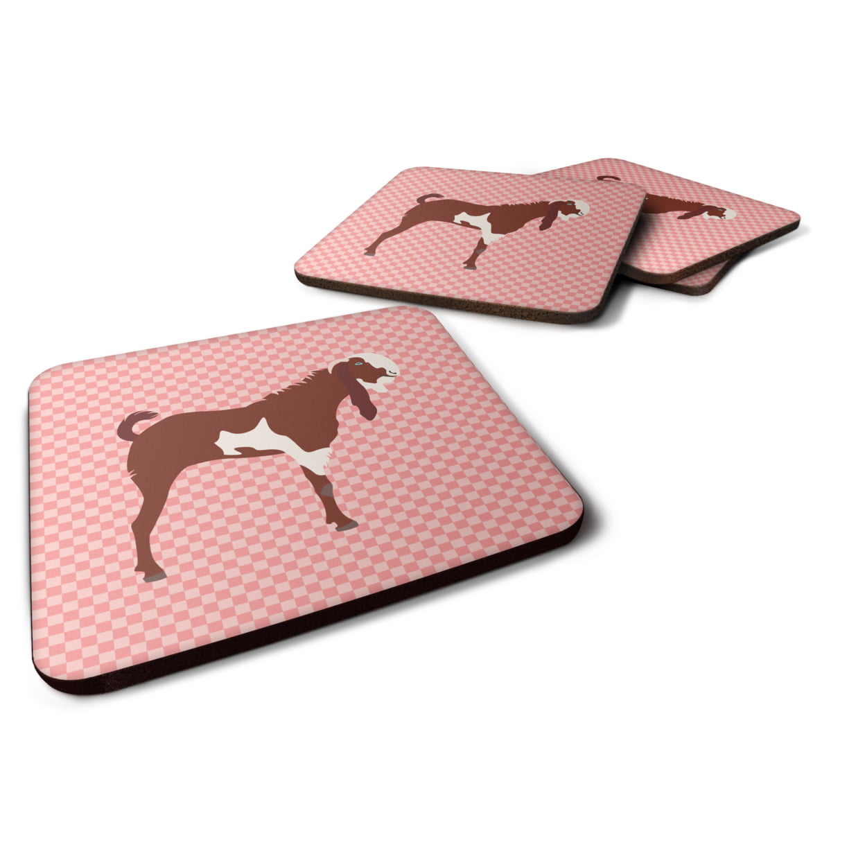 BB7890FC Jamnapari Goat Pink Check Foam Coaster, Set of 4