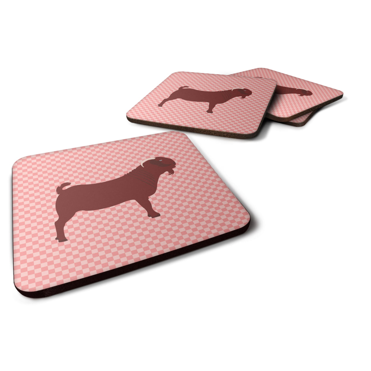 Kalahari Red Goat Pink Check Foam Coaster, Set of 4