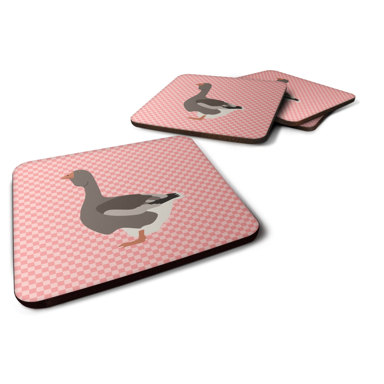 Toulouse Goose Pink Check Foam Coaster - Pink