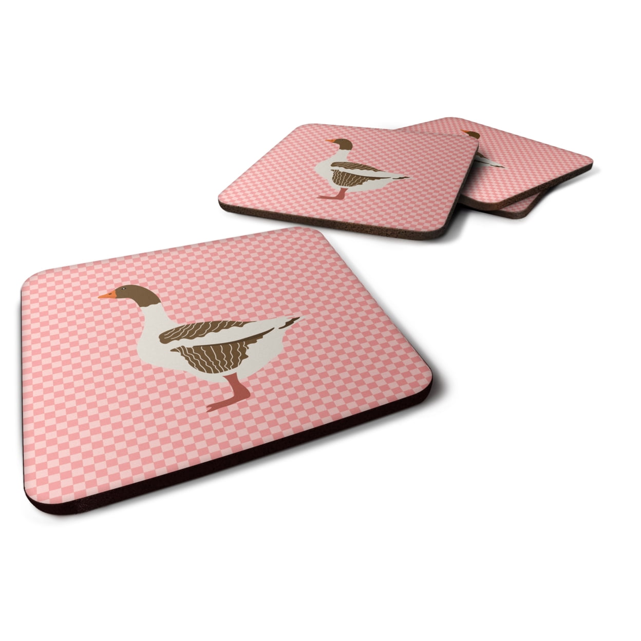 Pomeranian Rogener Goose Pink Check Foam Coaster - Set of 4
