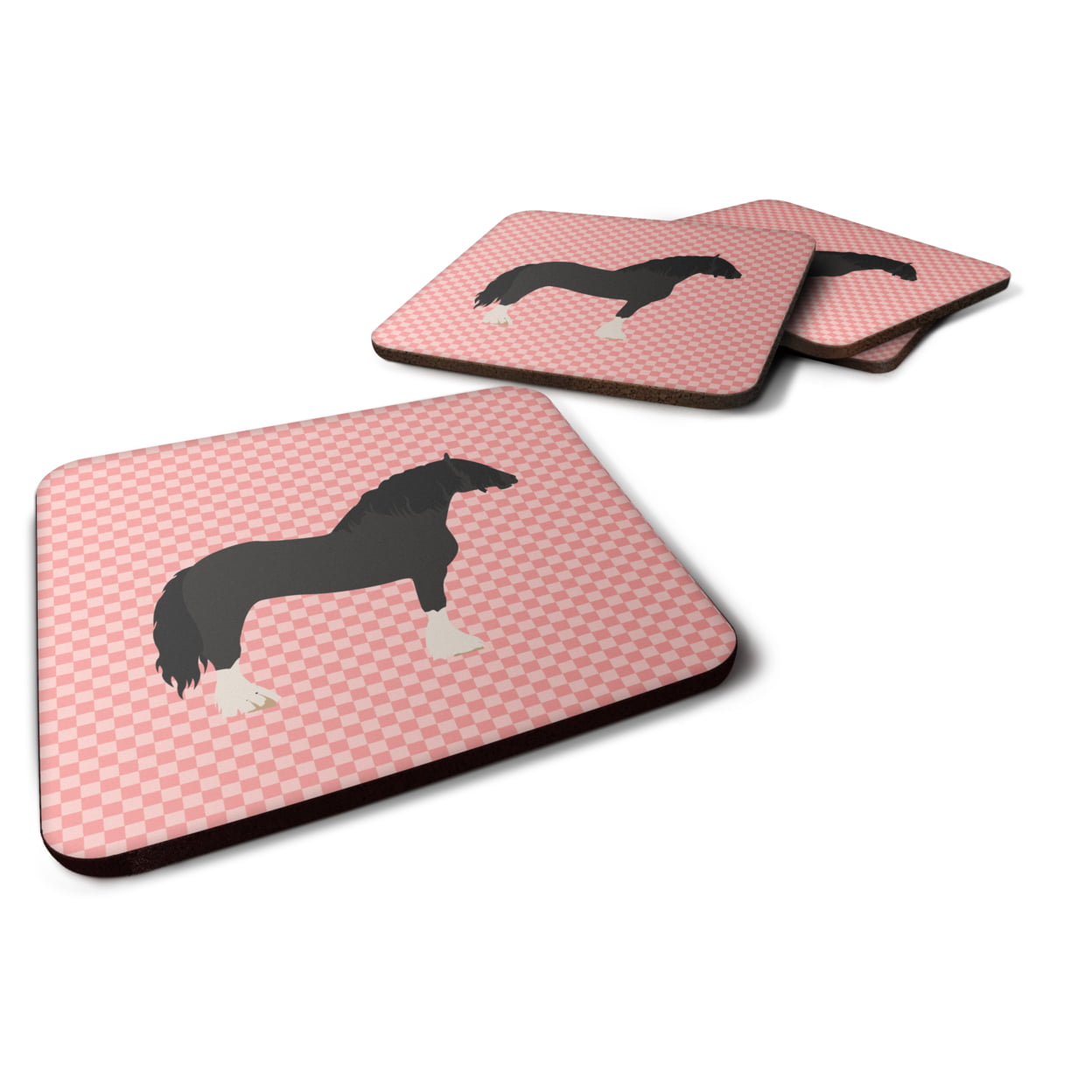 BB7904FC Pomeranian Rogener Goose Pink Check Foam Coaster, Set of 4