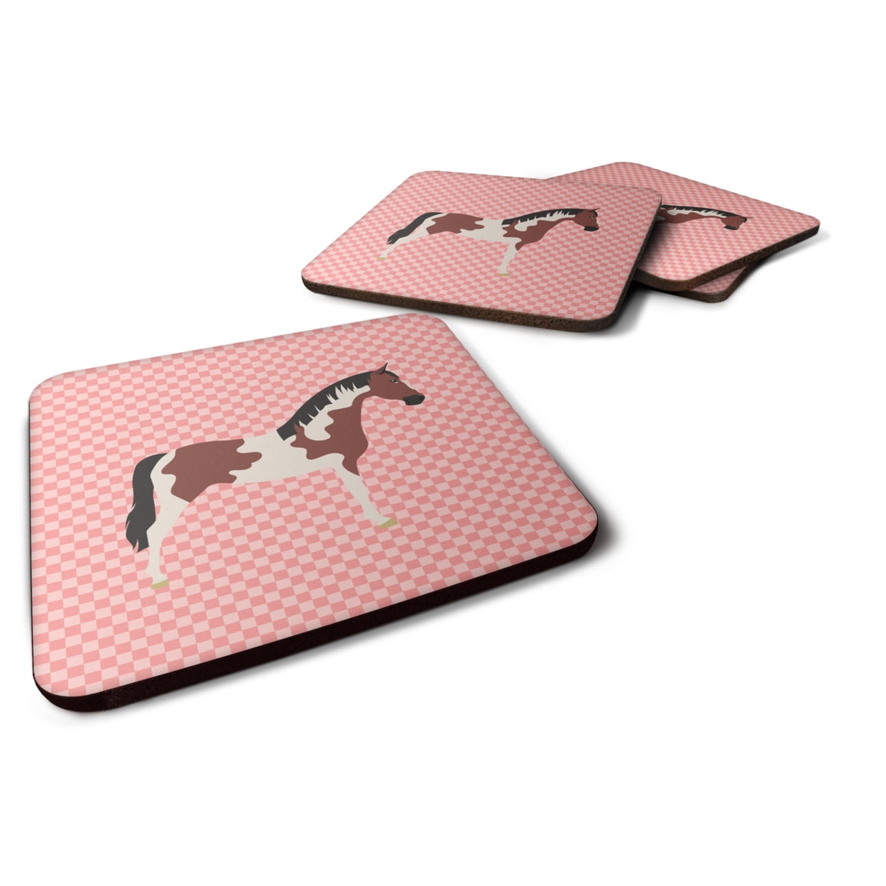 Pinto Horse Pink Check Foam Coaster - Set of 4