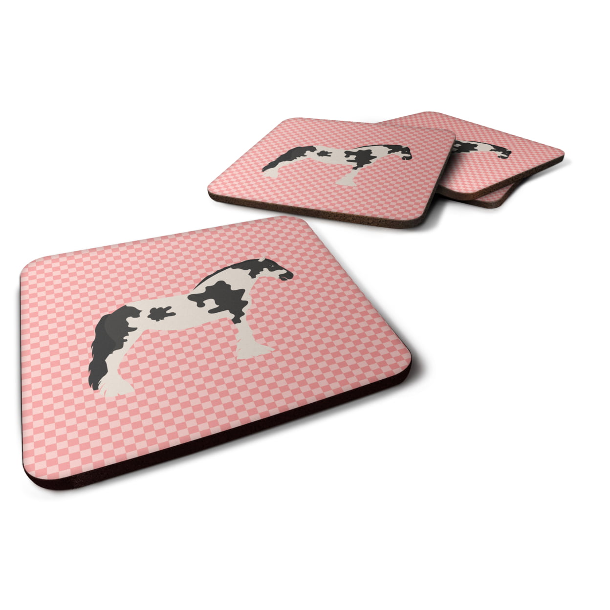 Cyldesdale Horse Pink Check Foam Coaster - Pink