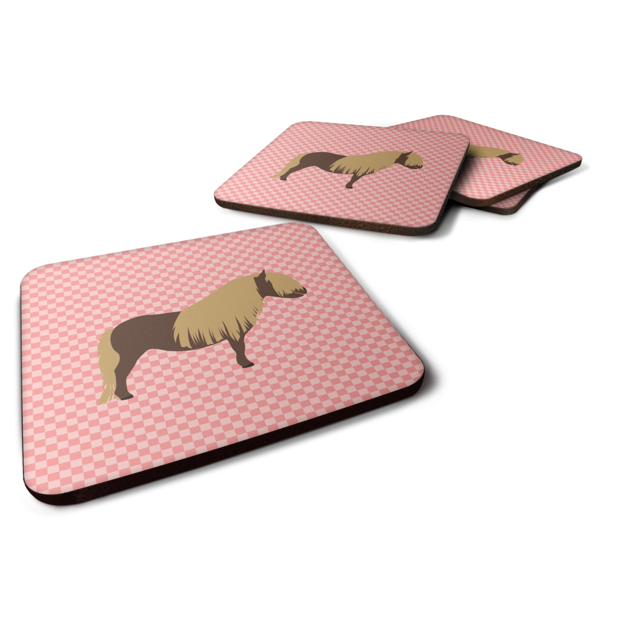 Shetland Pony Horse Pink Check Foam Coaster - Pink