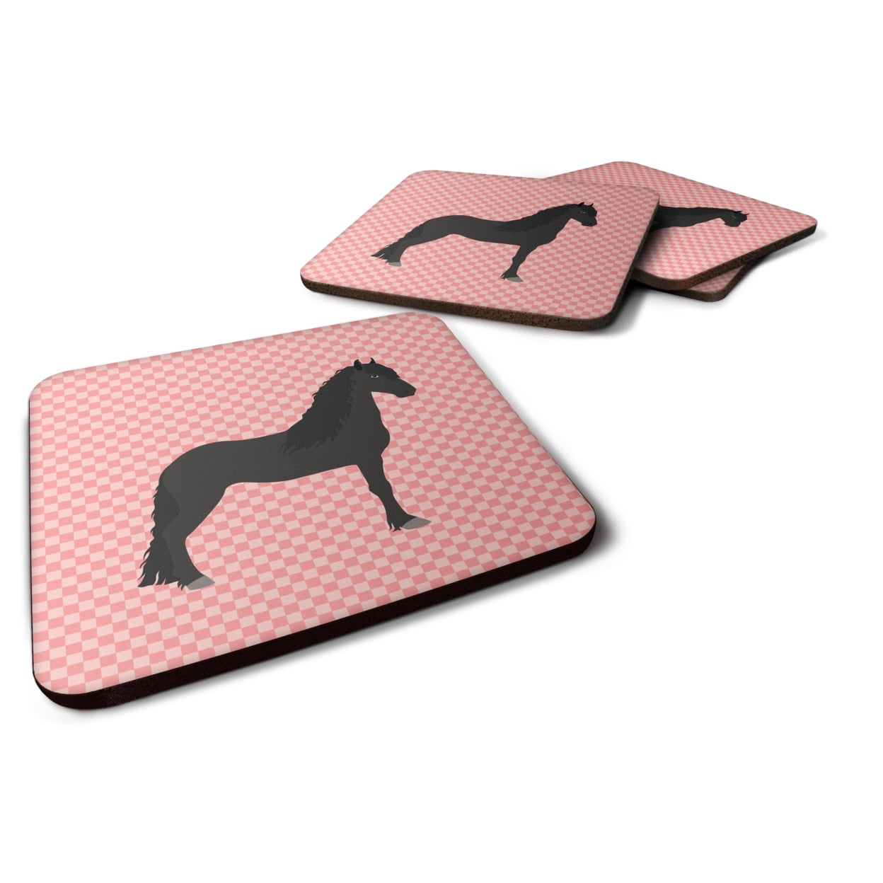 Friesian Horse Pink Check Foam Coaster - Set of 4