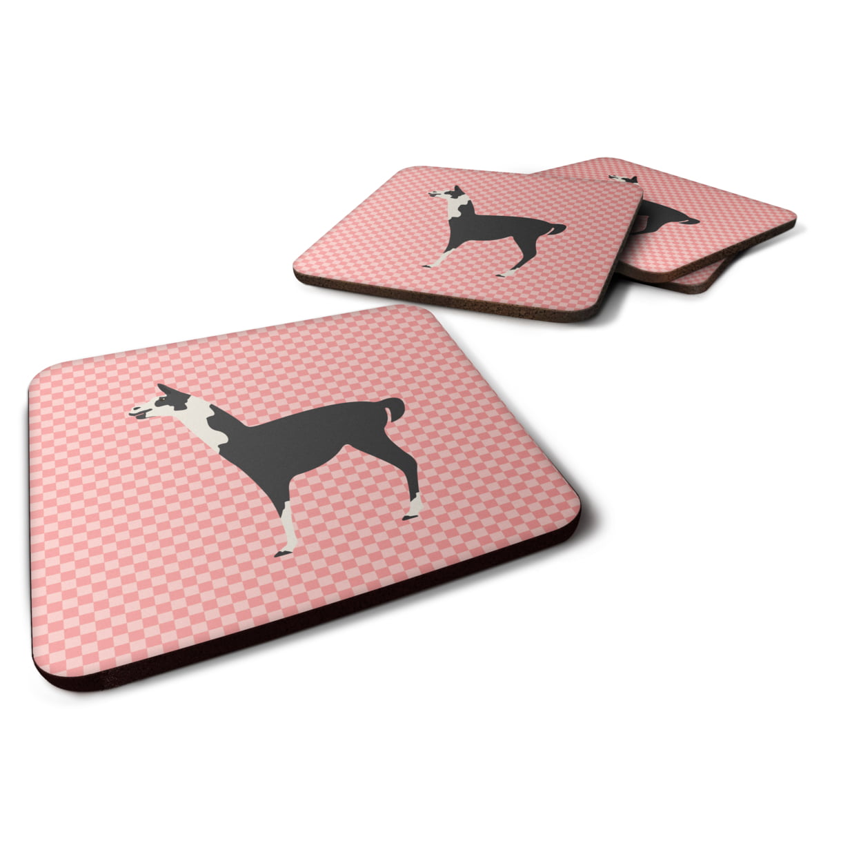 BB7918FC Llama Q Ara Pink Check Foam Coaster, Set of 4