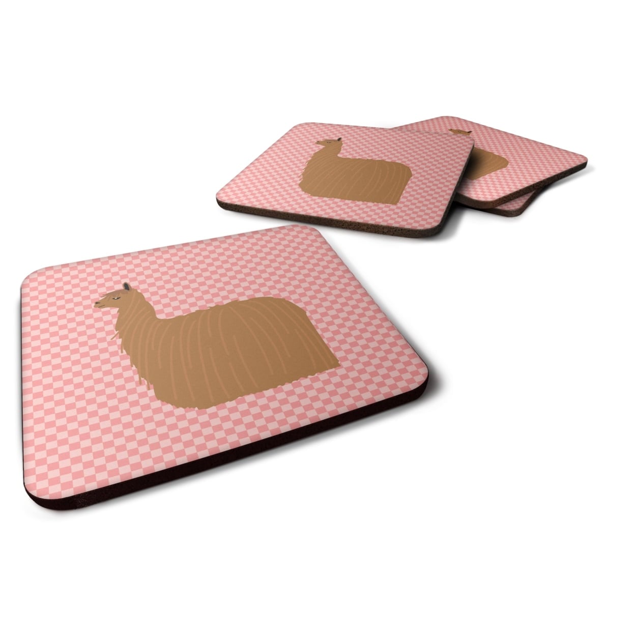 Alpaca Suri Pink Check Foam Coaster, Set of 4