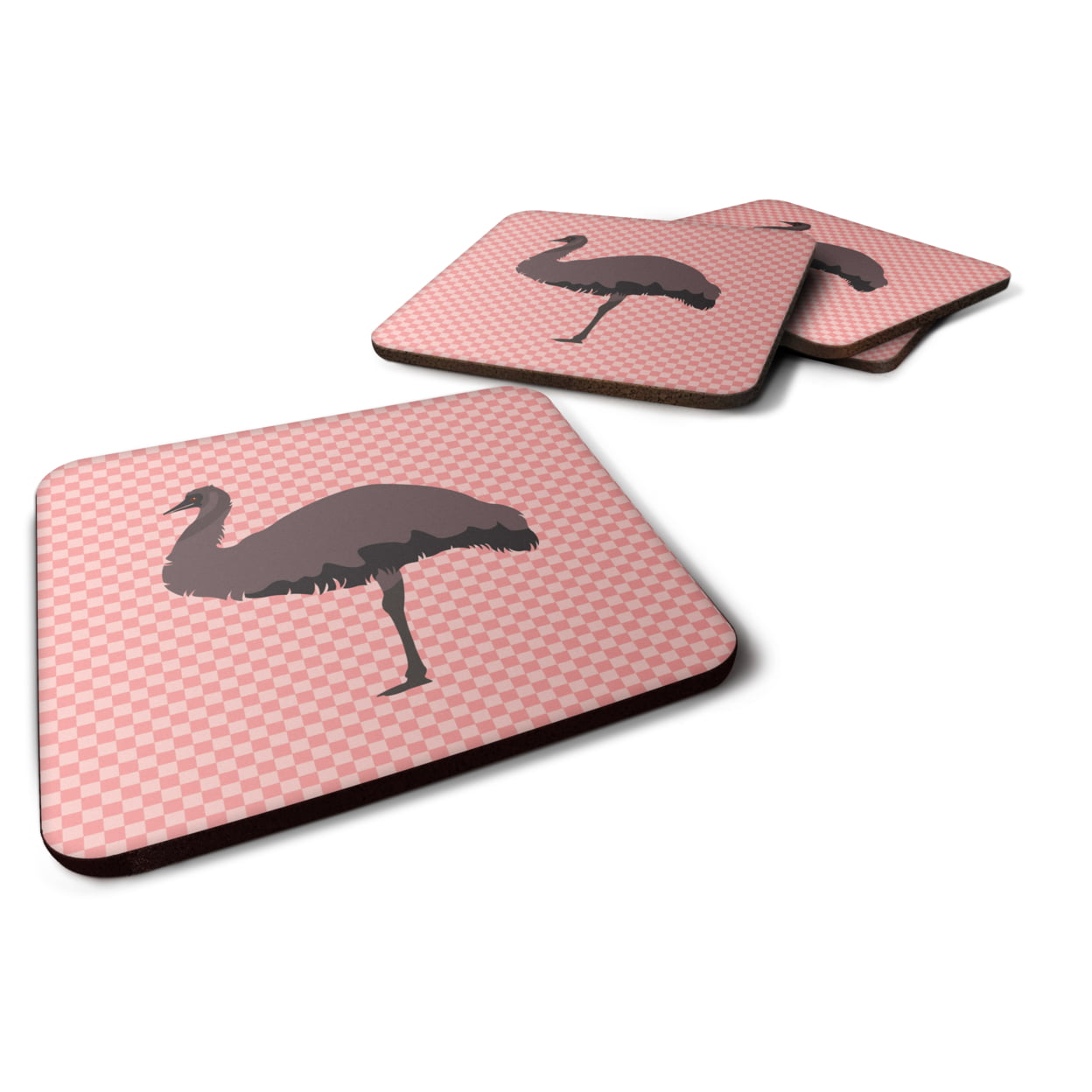 Emu Pink Check Foam Coaster, Set of 4