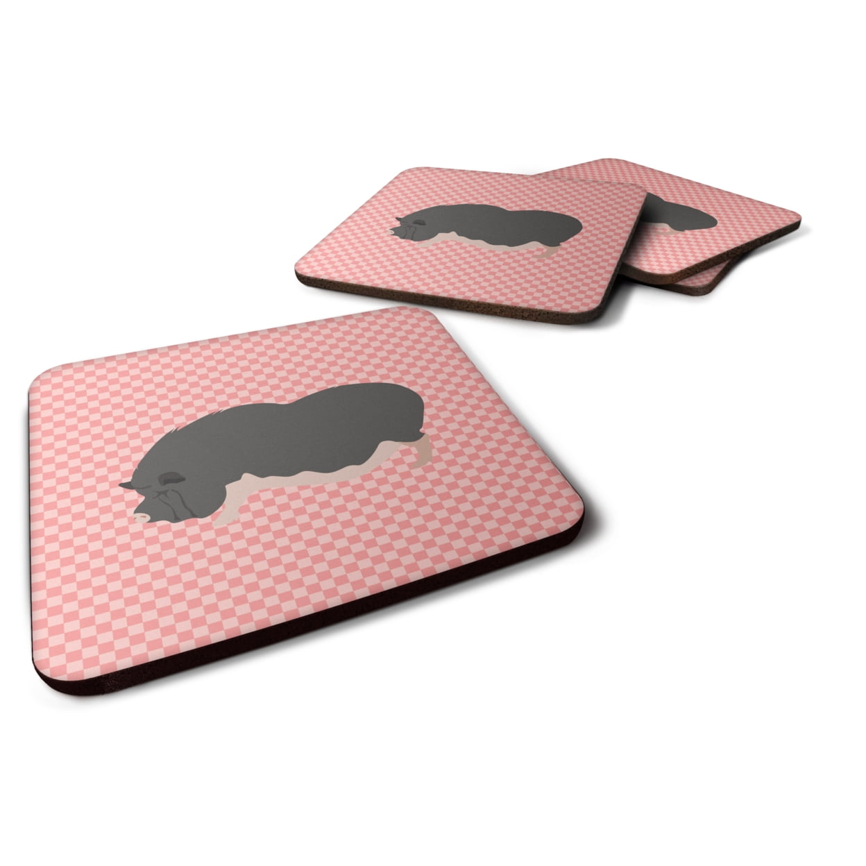 Vietnamese Pot-Bellied Pig Pink Check Foam Coaster