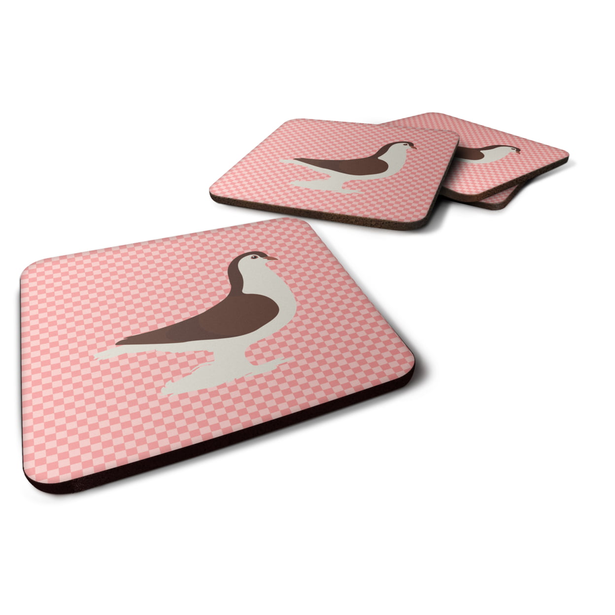 Large Pigeon Pink Check Foam Coaster, Set of 4