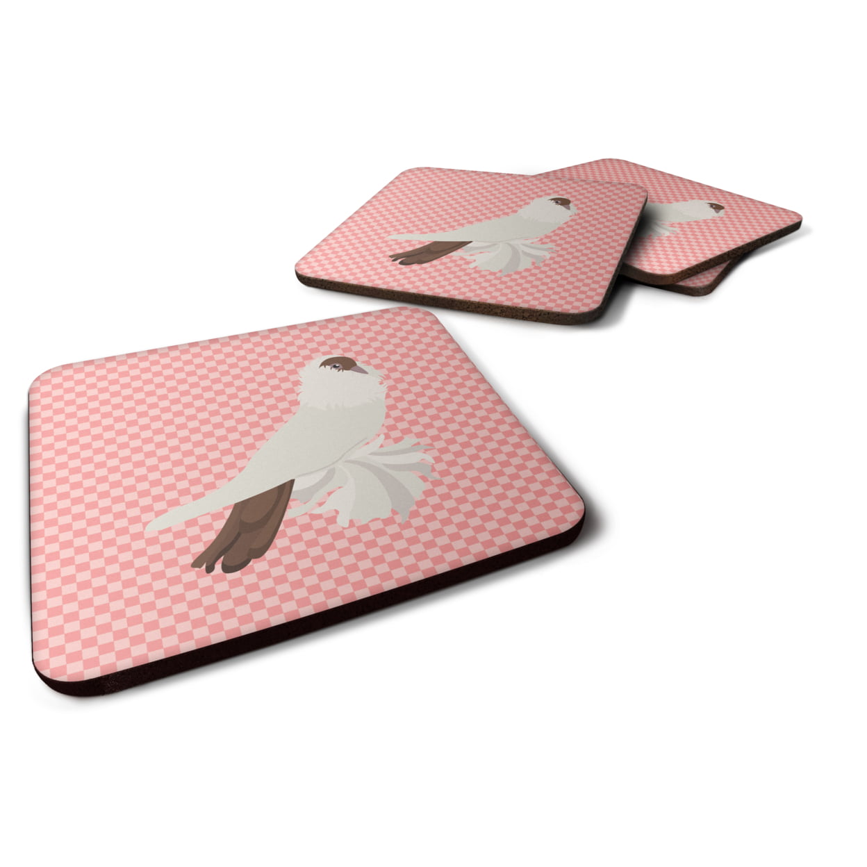 German Helmet Pigeon Pink Check Foam Coaster - Pink