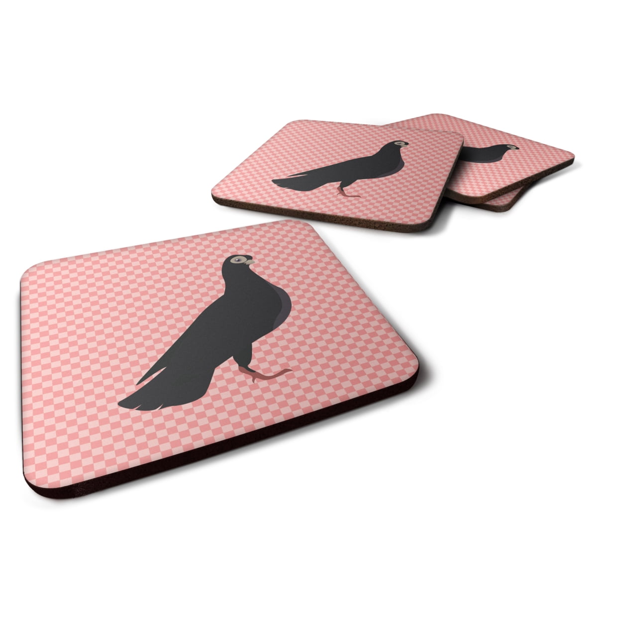 Budapest Highflyer Pigeon Pink Check Foam Coaster, Set of 4