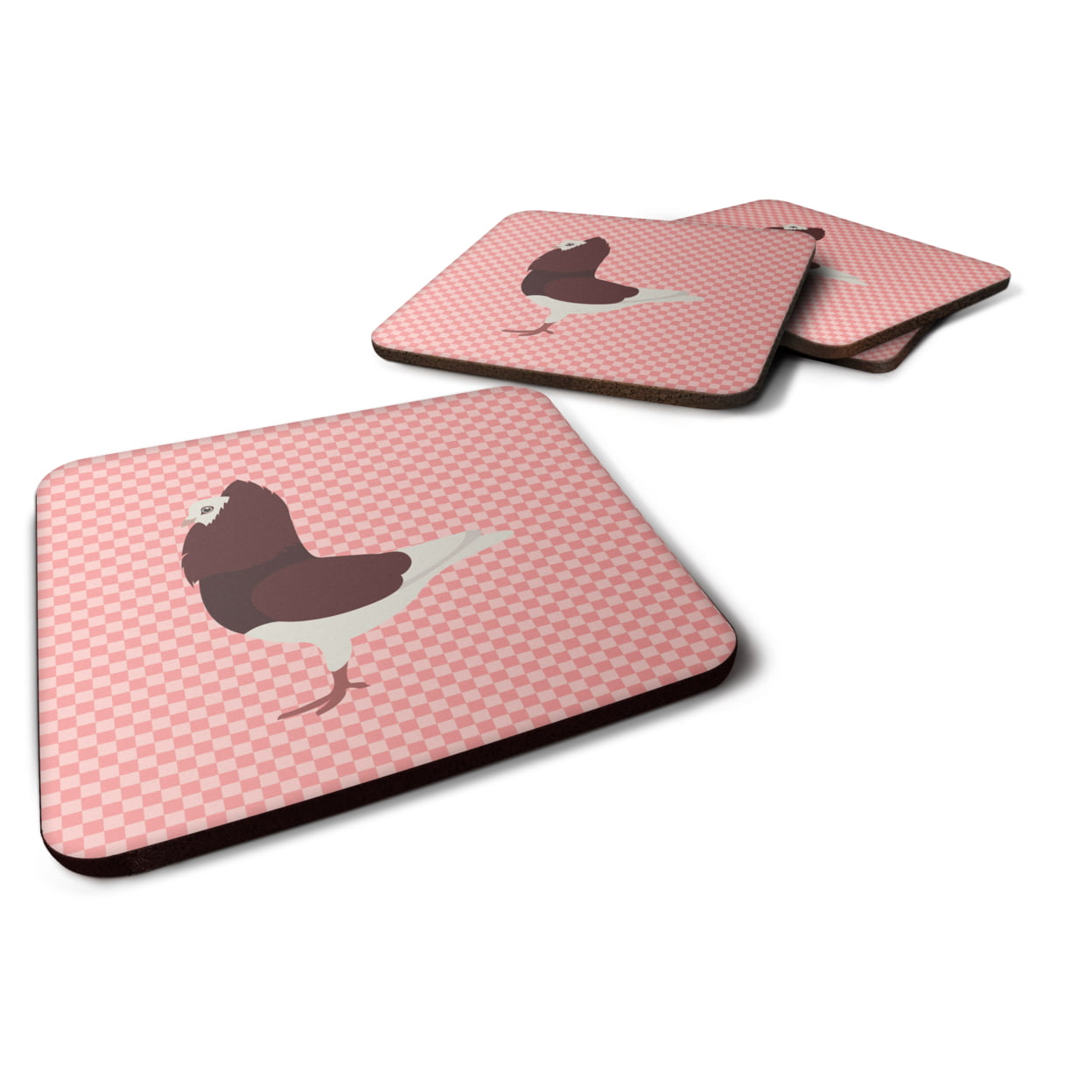 Capuchin Red Pigeon Pink Check Foam Coaster - Pink