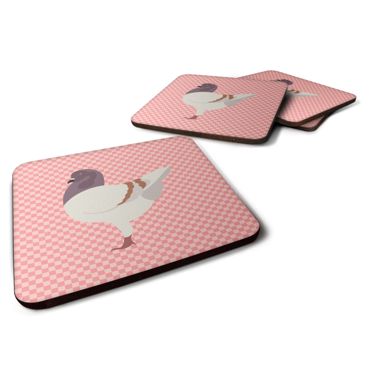German Modena Pigeon Pink Check Foam Coaster, Set of 4