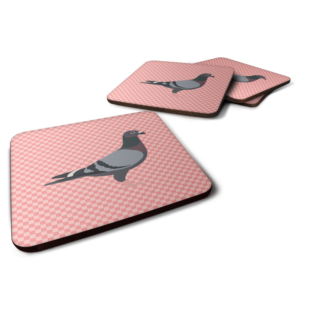BB7951FC Racing Pigeon Pink Check Foam Coaster, Set of 4
