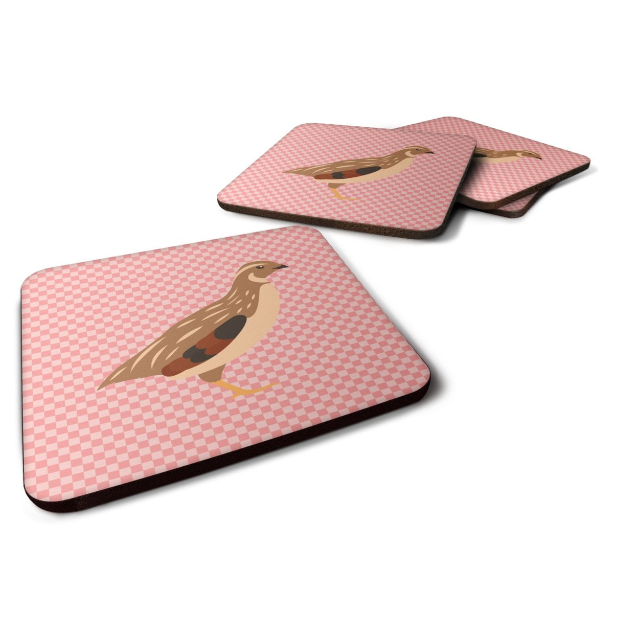 Golden Phoenix Quail Pink Check Foam Coaster, Set of 4