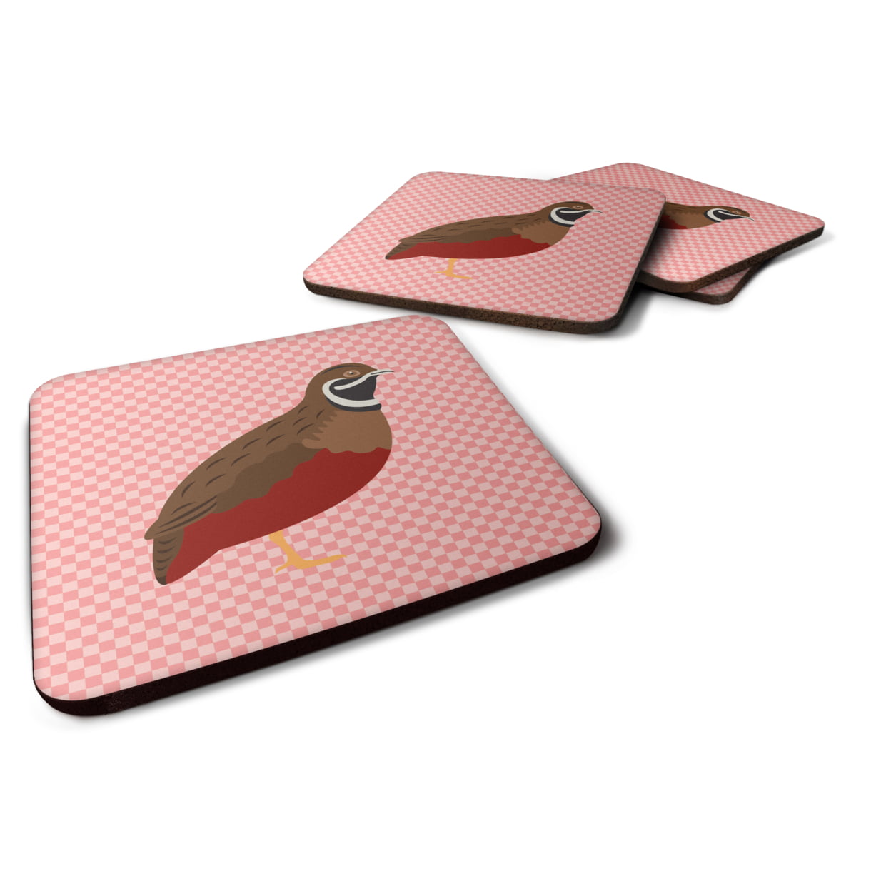 Chinese Painted or King Quail Pink Check Foam Coaster - Pink