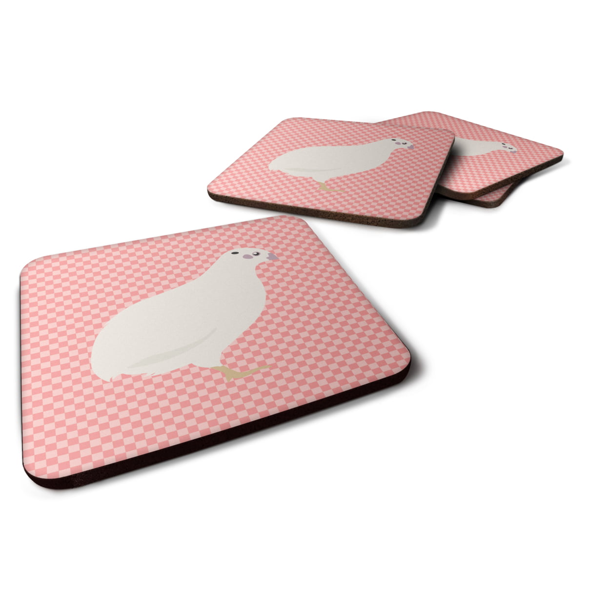 Texas Quail Pink Check Foam Coaster, Set of 4