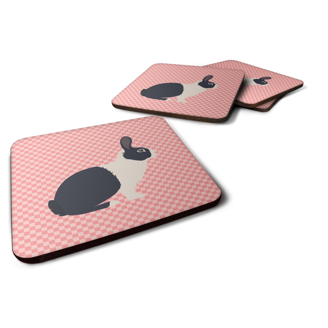 BB7958FC Dutch Rabbit Pink Check Foam Coaster, Set of 4