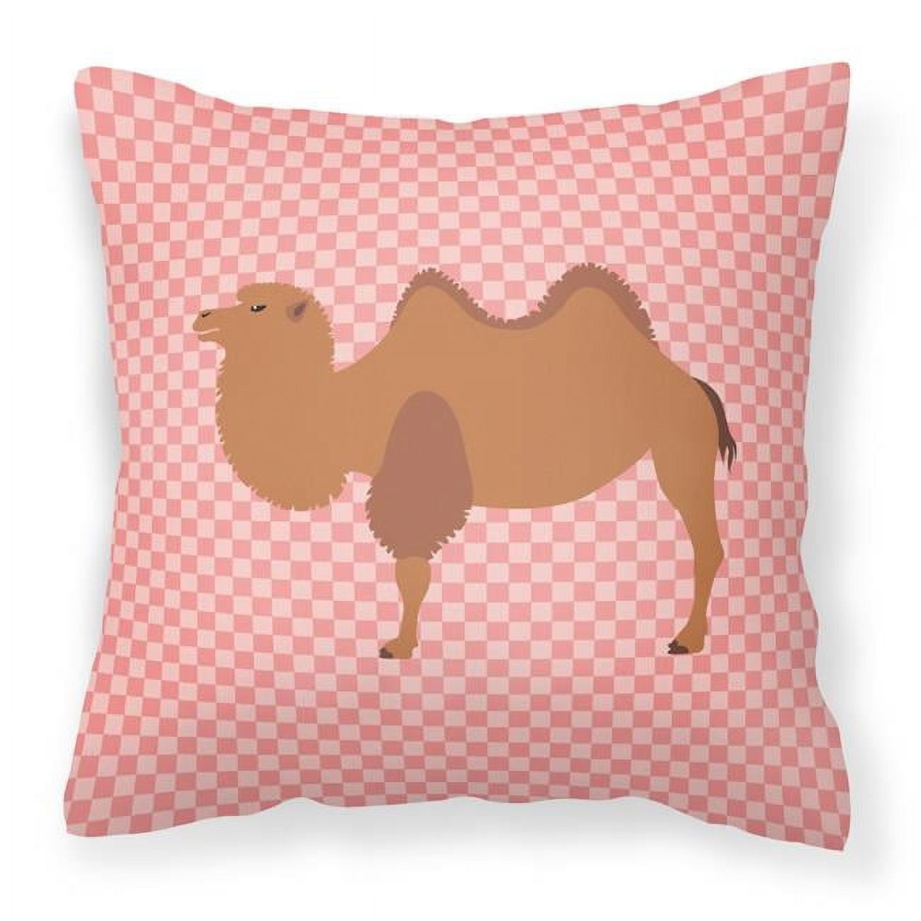 Bactrian Camel Pink Check Fabric Decorative Pillow - 18 x 18 in.