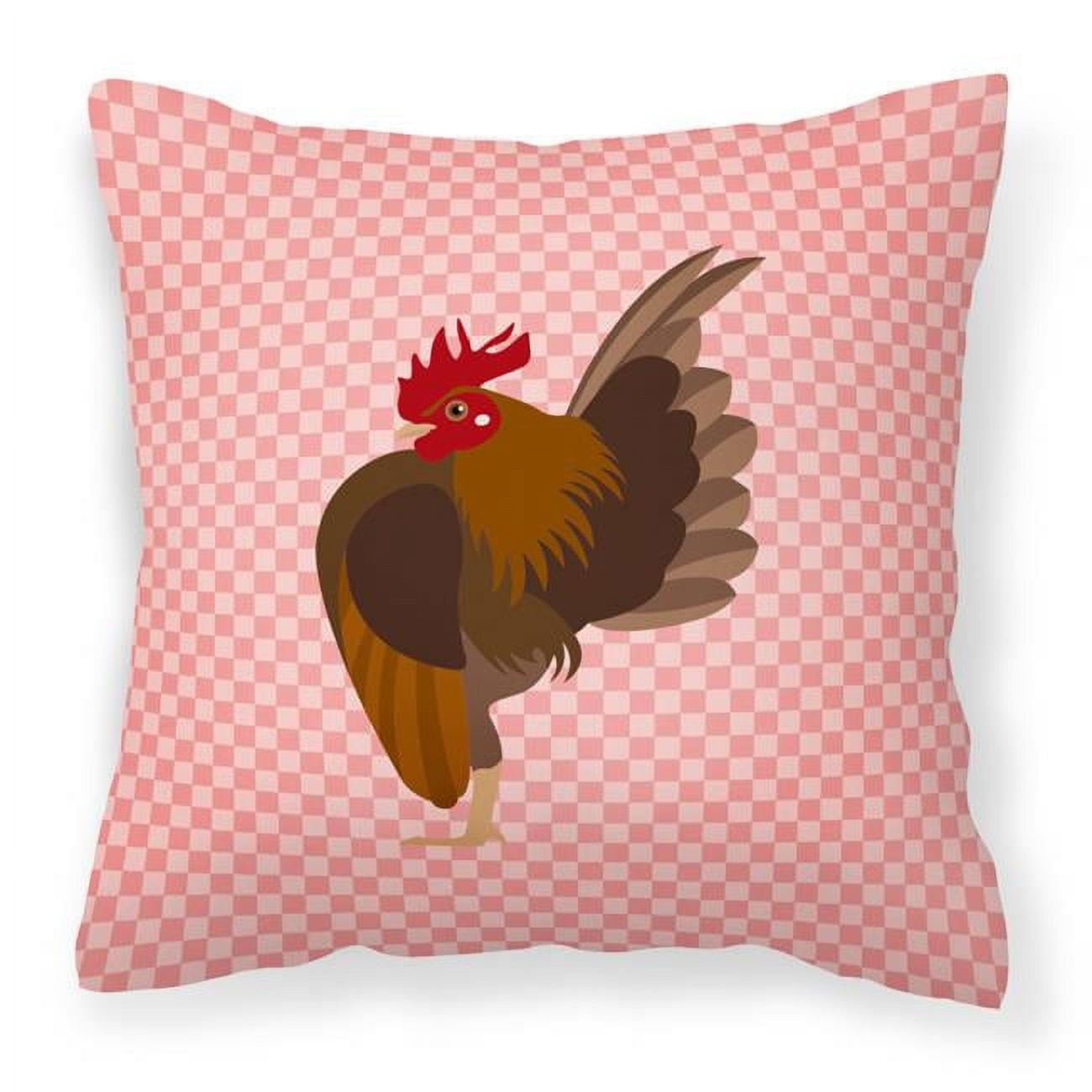 Malaysian Serama Chicken Pink Check Fabric Decorative Pillow - 18 x 18 in.