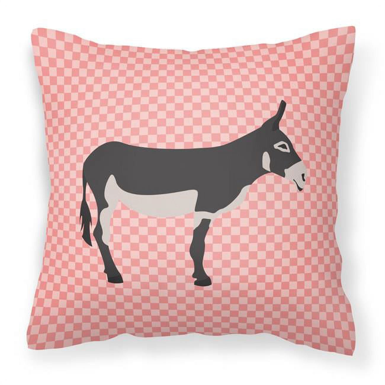 American Mammoth Jack Donkey Pink Check Fabric Decorative Pillow - 18 x 18 in.