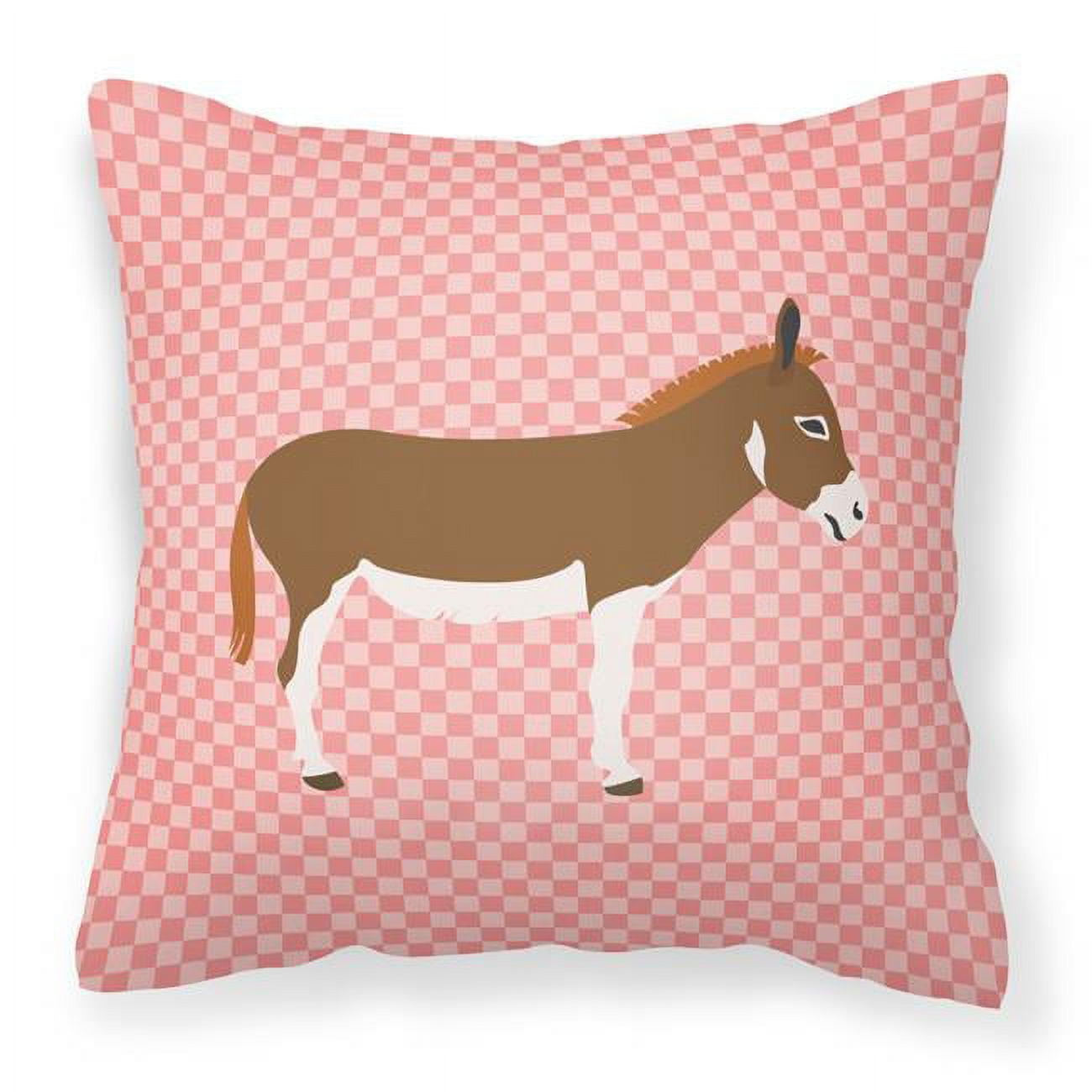 Miniature Mediterranian Donkey Pink Check Fabric Decorative Pillow - 18 x 18 in.