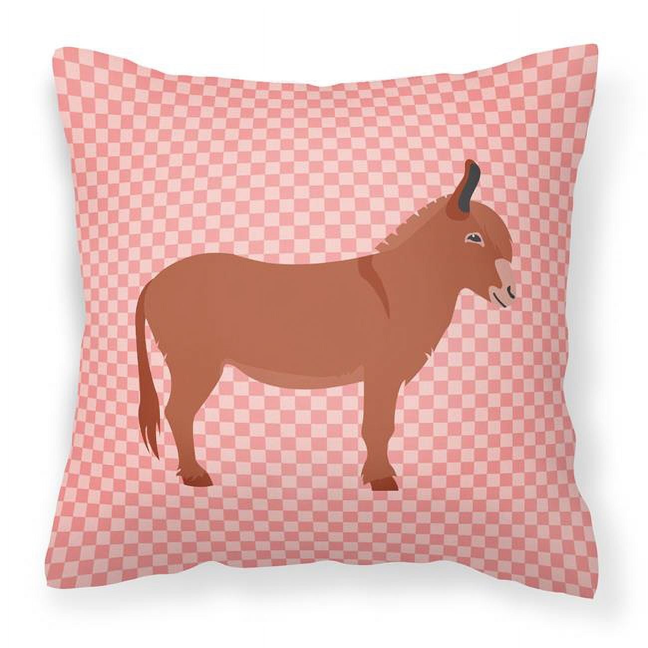 Irish Donkey Pink Check Fabric Decorative Pillow - 18 x 18 in.