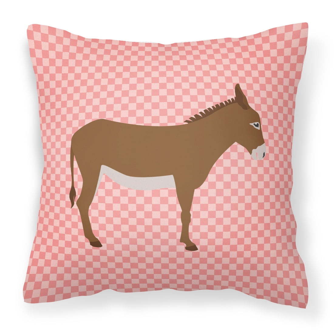 Cotentin Donkey Pink Check Fabric Decorative Pillow - 18 x 18 in.
