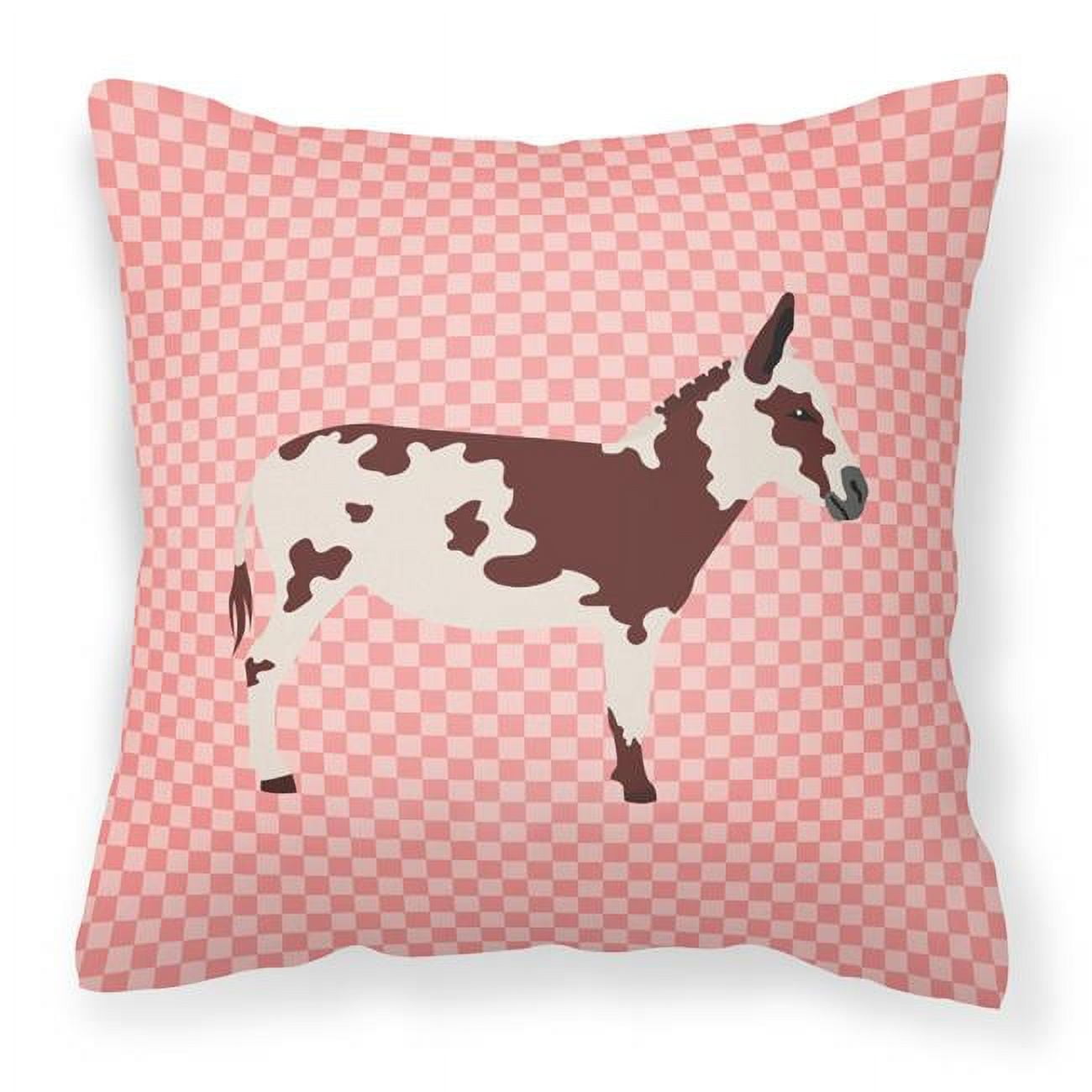 American Spotted Donkey Pink Check Fabric Decorative Pillow - 18 x 18 in.