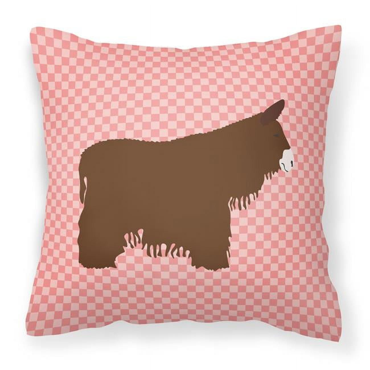 Poitou Poiteuin Donkey Pink Check Fabric Decorative Pillow - 18 x 18 in.