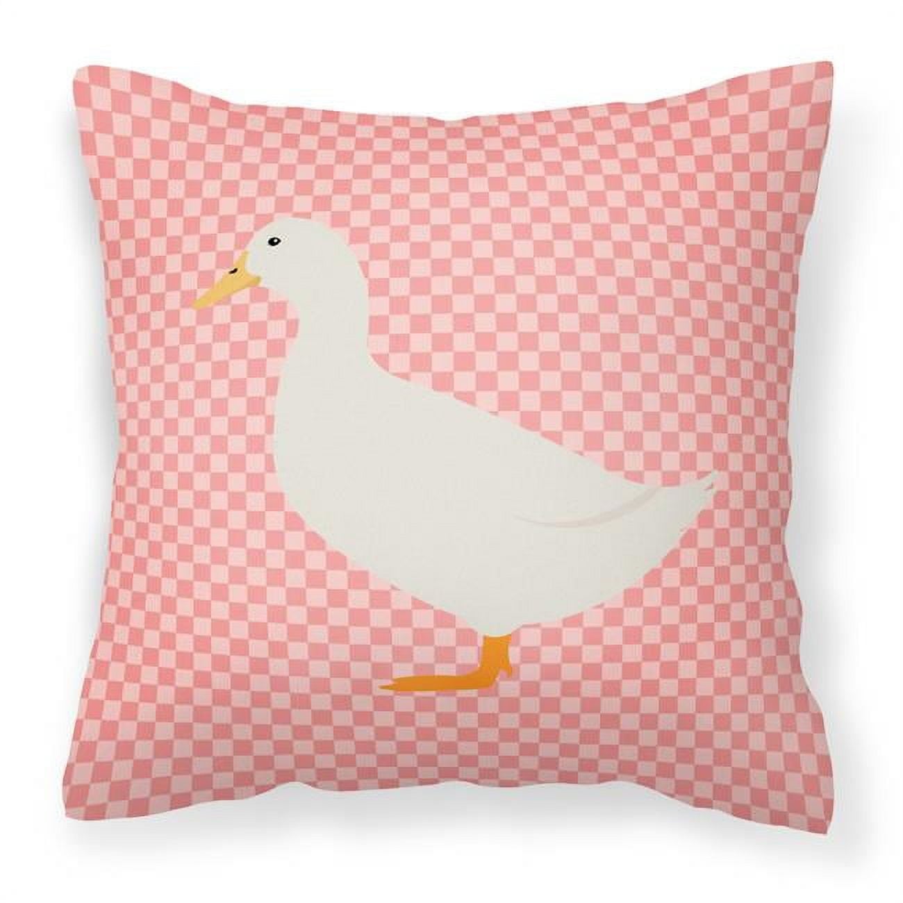 American Pekin Duck Pink Check Fabric Decorative Pillow - 18 x 18 in.