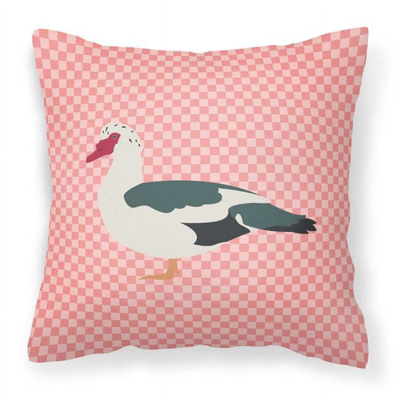 Muscovy Duck Pink Check Fabric Decorative Pillow - 18 x 18 in.