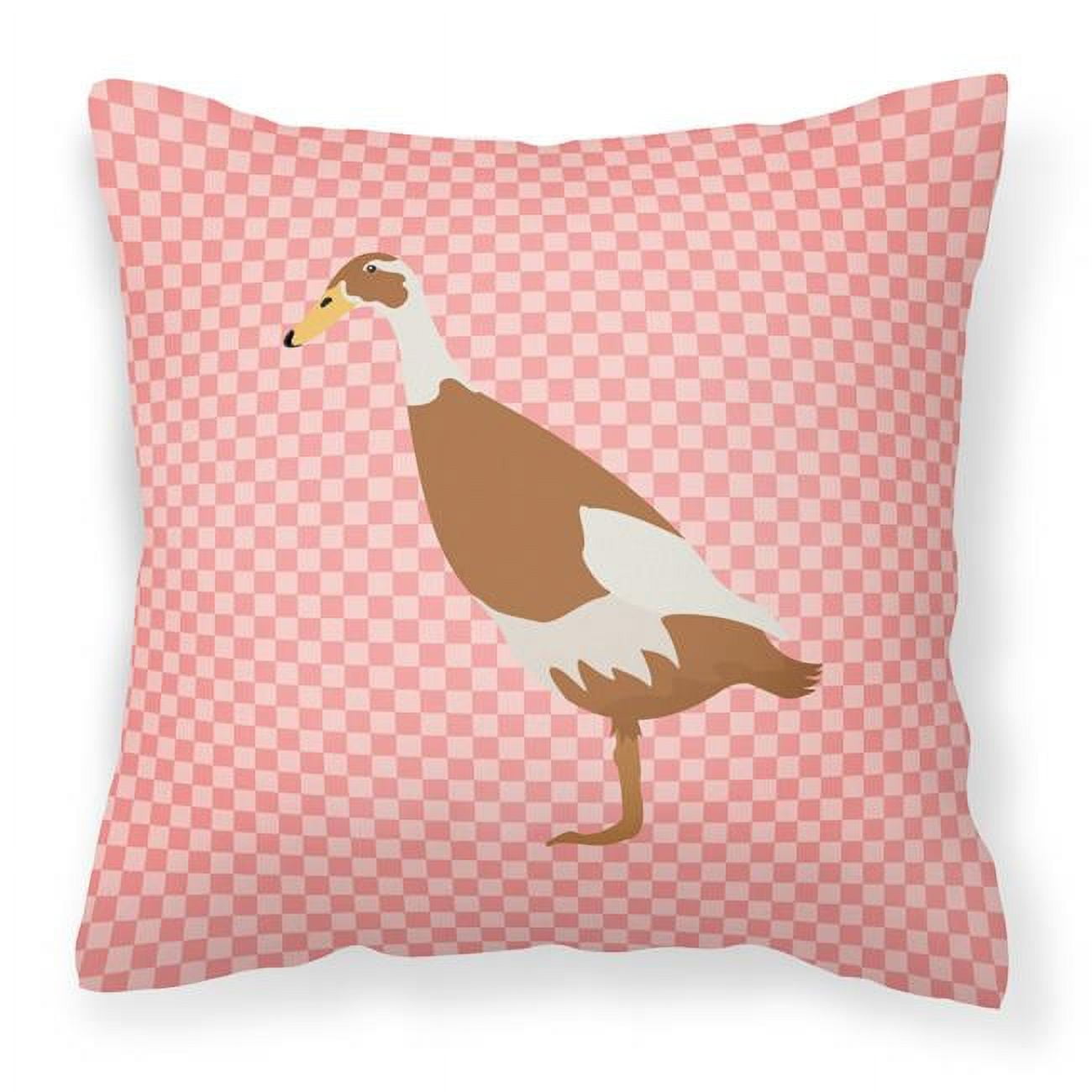 BB7865PW1818 Indian Runner Duck Pink Check Fabric Decorative Pillow, 18 x 18 in.