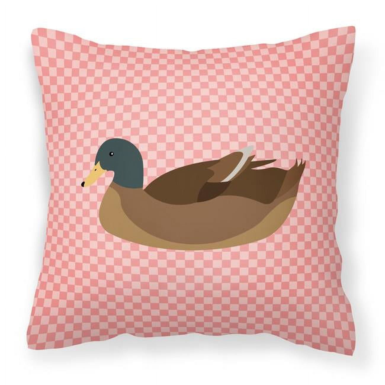 Khaki Campbell Duck Pink Check Fabric Decorative Pillow - 18 x 18 in.