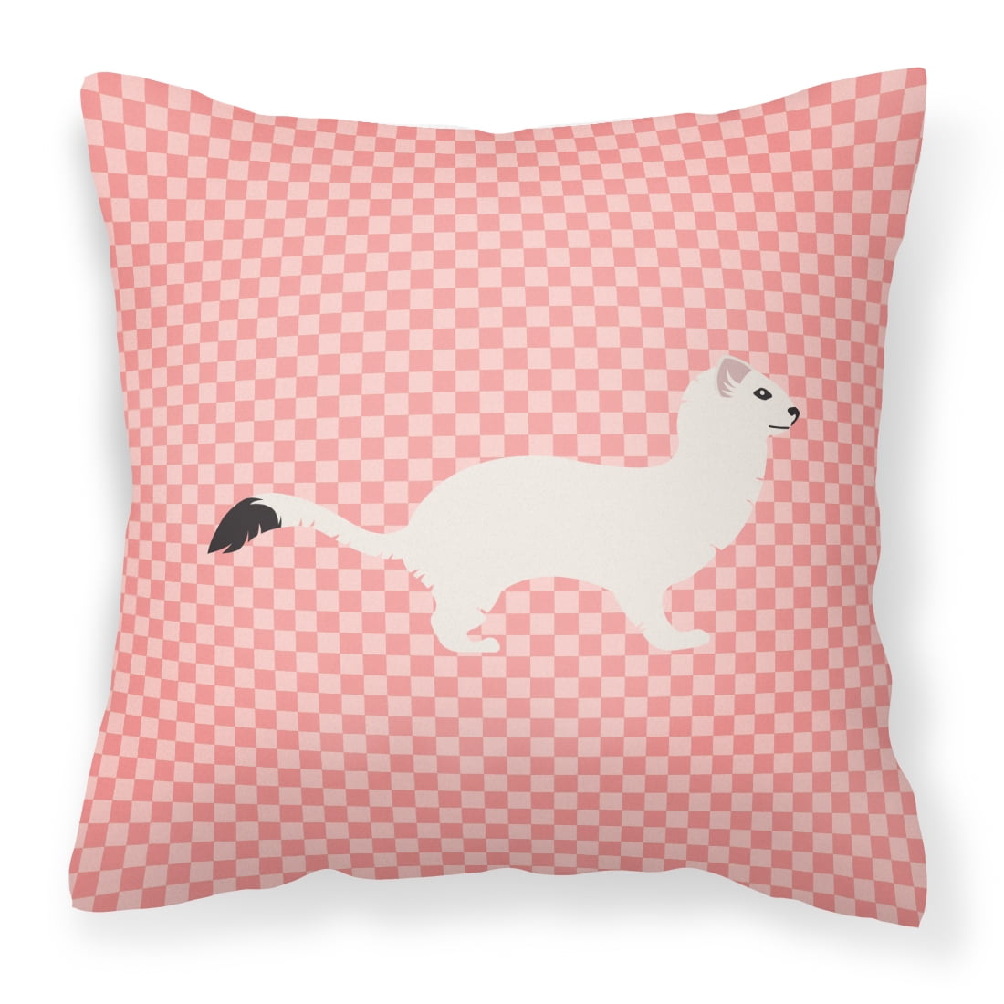 Stoat Short-Tailed Weasel Pink Check Fabric Decorative Pillow - 18 x 18 in.