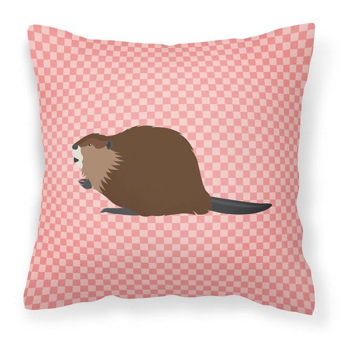 Eurasian Beaver Pink Check Fabric Decorative Pillow - 18 x 18 in.