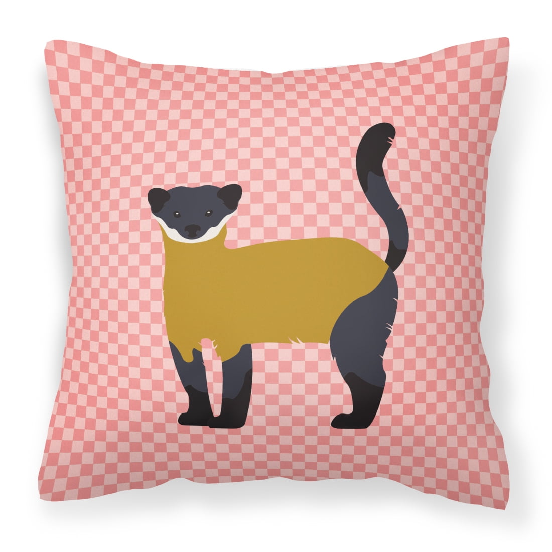Yellow-Throated Marten Pink Check Fabric Decorative Pillow 18 x 18 in.