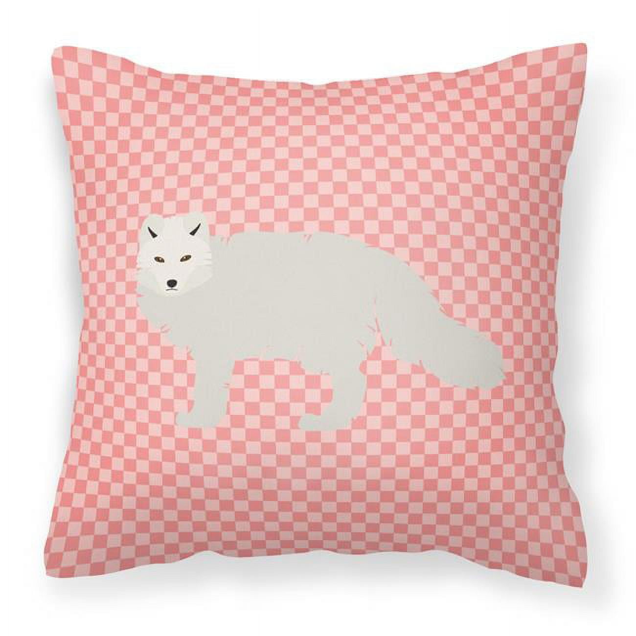 White Arctic Fox Pink Check Fabric Decorative Pillow - 18 x 18 in.