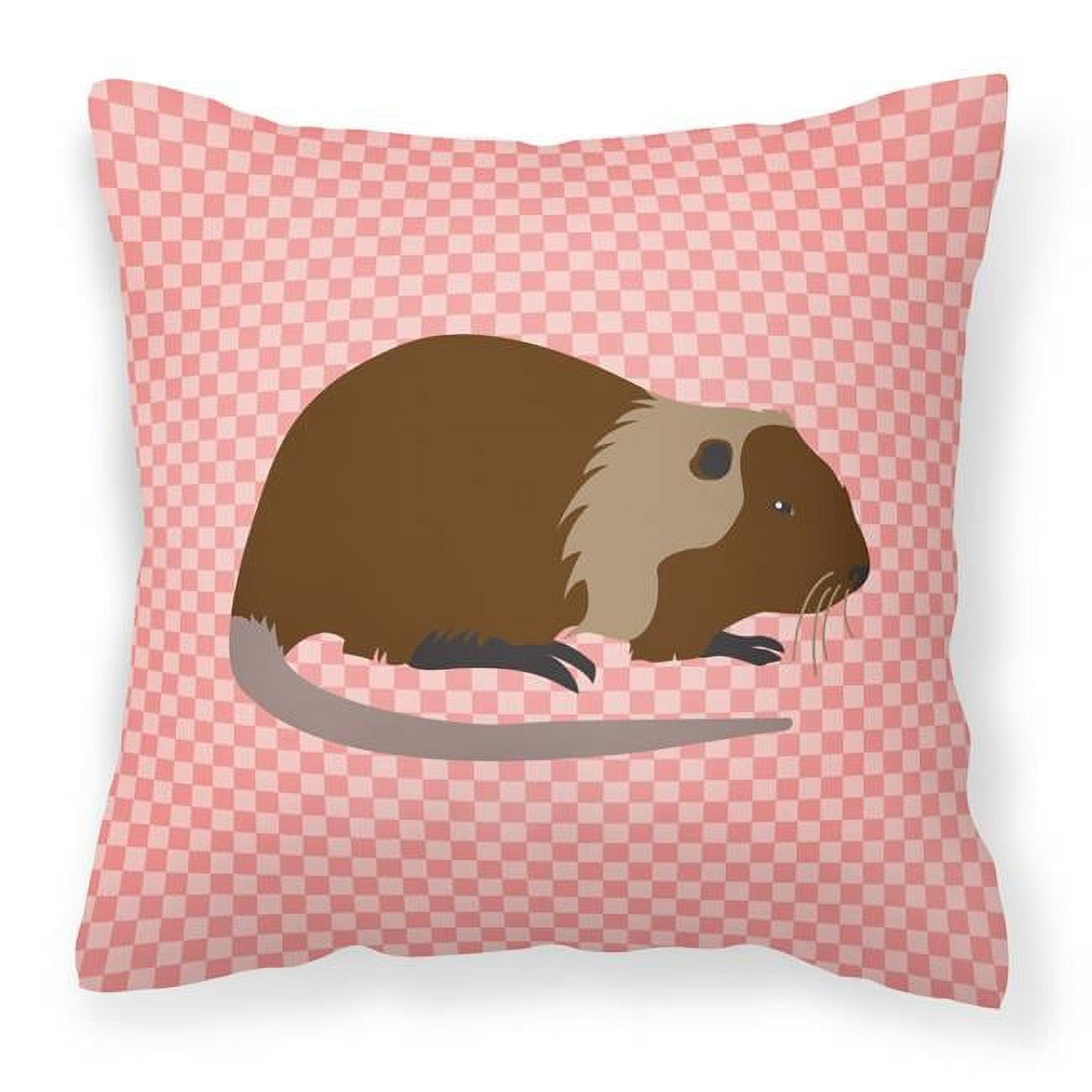 Coypu Nutria River Rat Pink Check Fabric Decorative Pillow - 18 x 18 in.