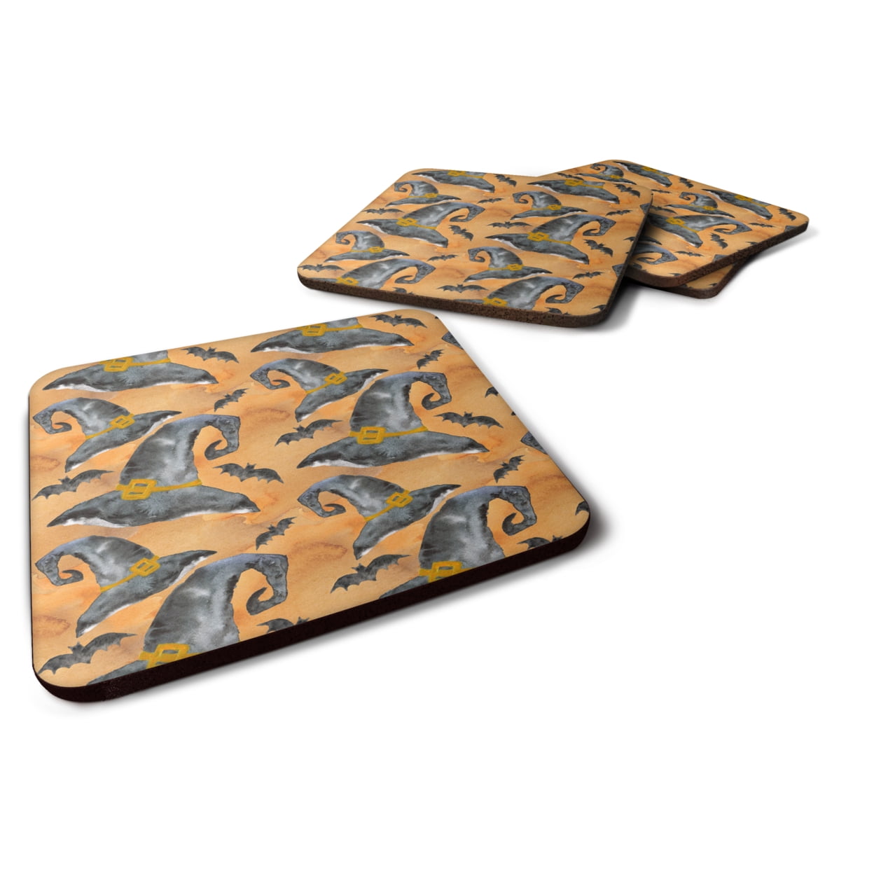 BB7523FC Watecolor Halloween Witches Hat Foam Coaster, Set of 4